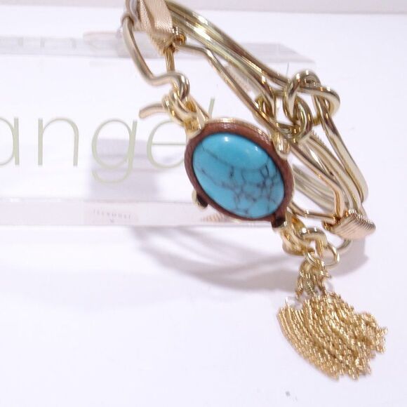 Revolve NWT Roxanne Assoulin Gold Bracelet Tassel and Turq Stone Bangle Set 3 - Picture 7 of 16
